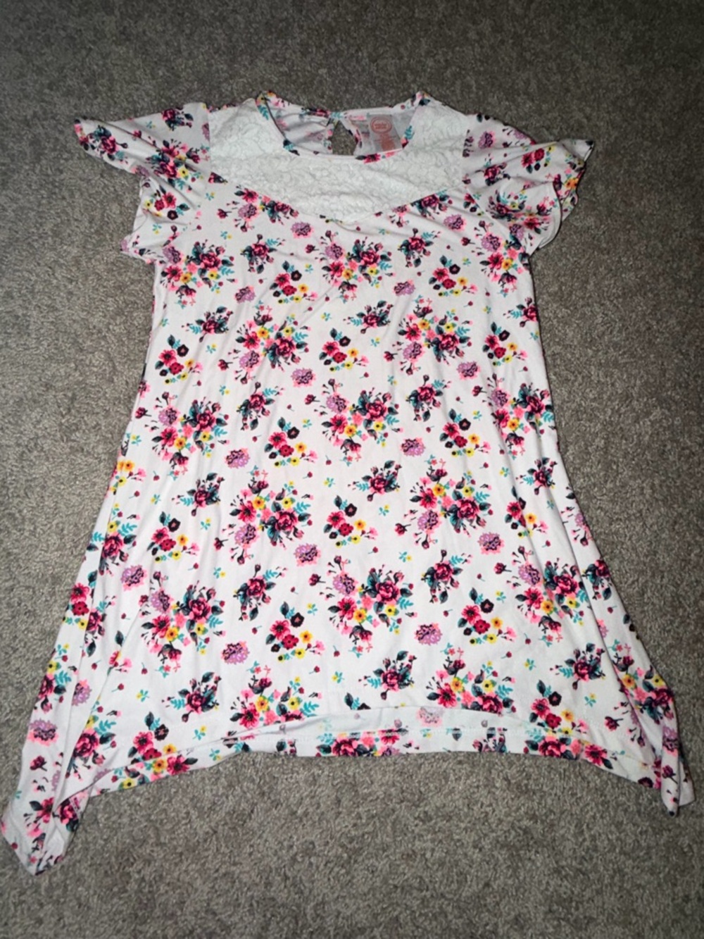 wonder nation White Lace Top with Multi-Color Floral Trim